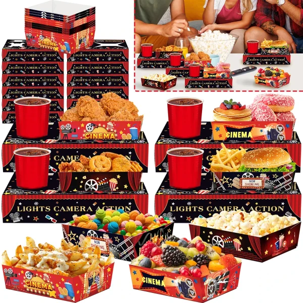 12/24 Pcs Movie Night Snack Trays and Holder